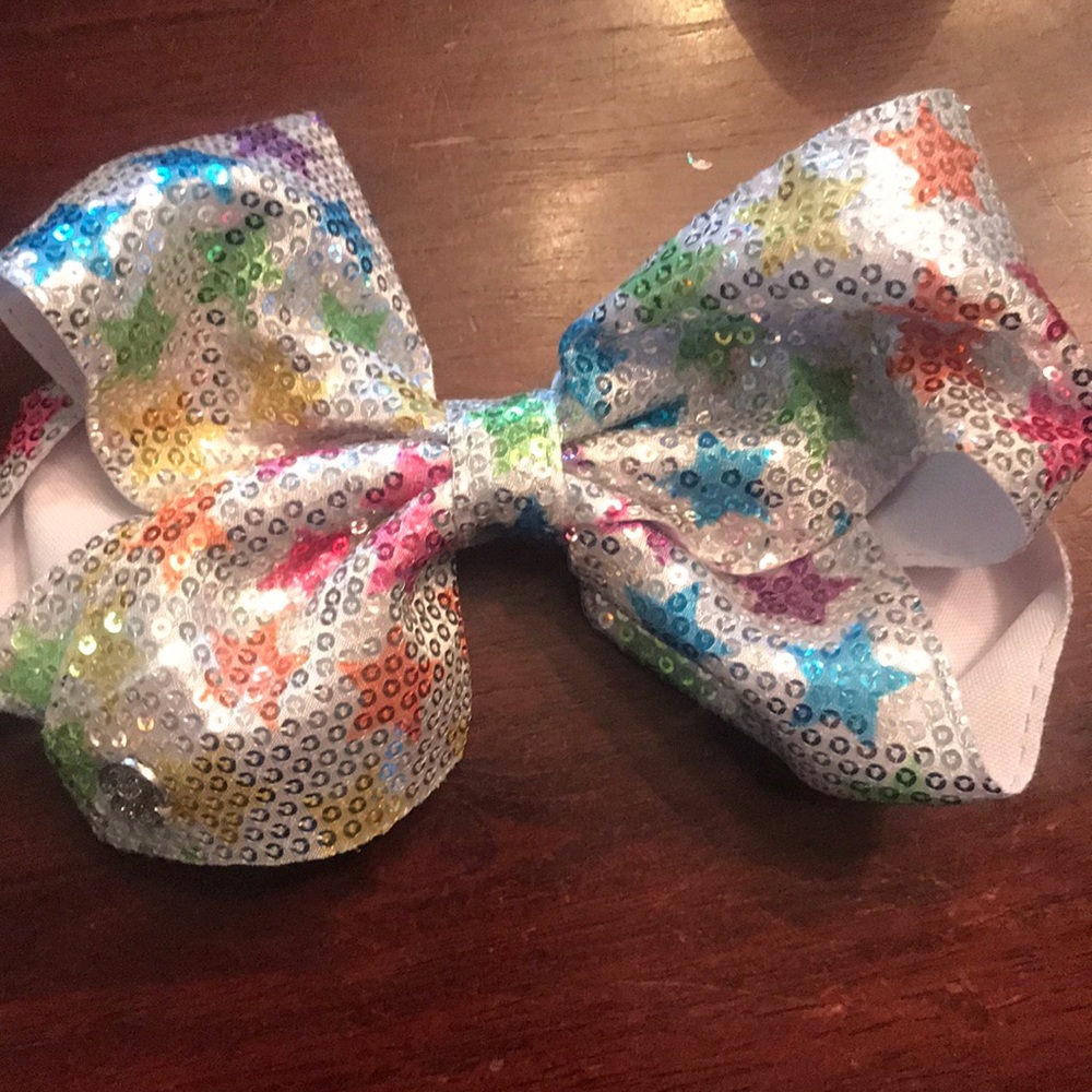 Silver sequin multi-color star Jojo bow